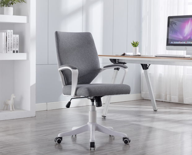 Grey Middle Back Linen Fabric Office Chair