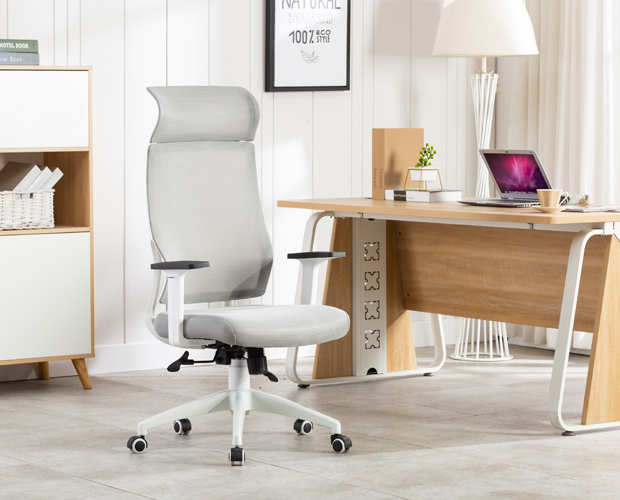 HC-906W Gray High Back White Frame Tilting Mechanism Office Chair